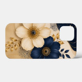 高級感のあるネイビーブルーとゴールドの植物柄フラワーデザイン Case-Mate iPhoneケース (裏面 (横))