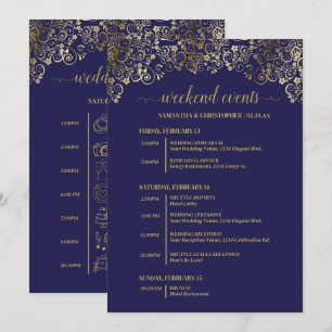 高級感のあるネイビーブルーとゴールドの結婚式イベントとタイムライン プログラム