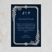 高級感のあるネイビーブルーとシルバーの結婚式 サンキューカード