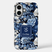 高級感のあるネイビーブルーと象牙色の花柄のiPhoneケース Case-Mate iPhoneケース (裏面)
