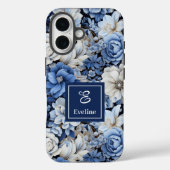 高級感のあるネイビーブルーと象牙色の花柄のiPhoneケース Case-Mate iPhoneケース (裏面)