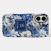 高級感のあるネイビーブルーと象牙色の花柄のiPhoneケース Case-Mate iPhoneケース (裏面 (横))