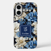 高級感のあるネイビーブルーの花々 iPhoneケース エレガント Case-Mate iPhoneケース (裏面)