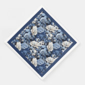 高級感のあるネイビーブルーの象牙色の花柄の贅沢なペーパーナプキン (コーナー)