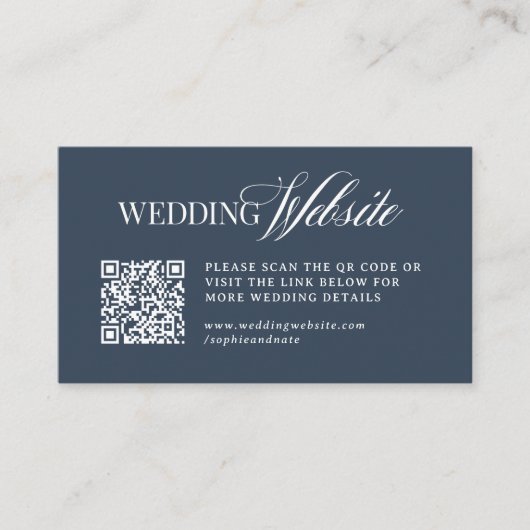 高級感のあるネイビーブルー|結婚式のウェブサイトQRコード エンクロージャーカード (正面)