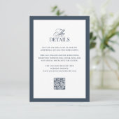 高級感のあるネイビーブルー｜QRコード付  結婚式ゲスト案内カード エンクロージャーカード (スタンド正面)