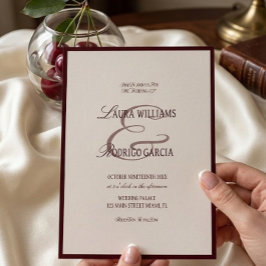 高級感のあるバーガンディーとアイボリーの結婚式 招待状
