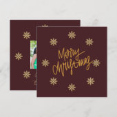 高級感のあるバーガンディーとゴールドのクリスマスカード 名入れ可能 (正面/裏面)