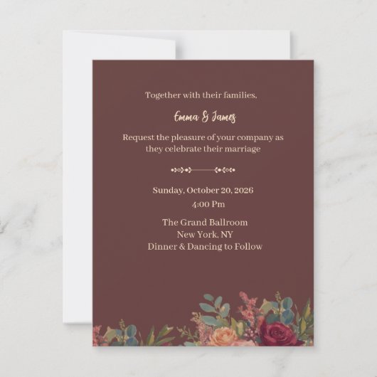 高級感のあるバーガンディーの豪華な結婚式招待状 (正面)