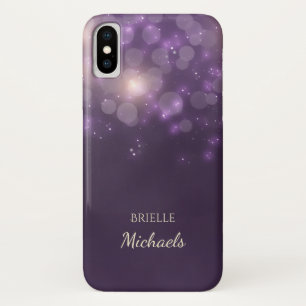 高級感のあるパープルのギラギラボケ+名前入り iPhone X ケース