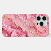 高級感のあるピンクのオセアンマーブル＋ゴールドベイン iPhoneケース (裏面横)