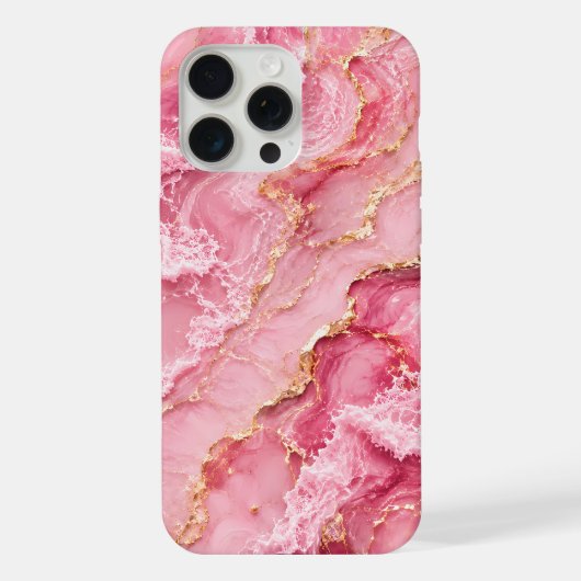 高級感のあるピンクのオセアンマーブル＋ゴールドベイン iPhoneケース (裏面)