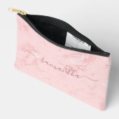 高級感のあるピンクのマーブル シグネチャー 名前 アクセサリーポーチ (見開き)