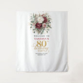 高級感のあるピンクの花々 80歳の誕生日背景 タペストリー (正面)