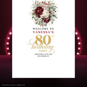 高級感のあるピンクの花々 80歳の誕生日 タペストリー