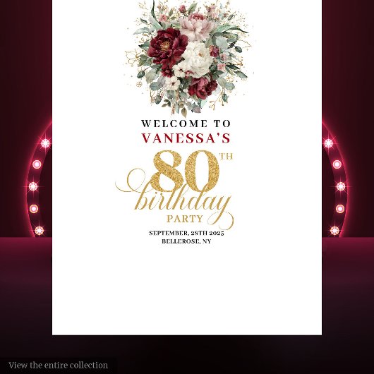 高級感のあるピンクの花々 80歳の誕生日 タペストリー