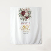 高級感のあるピンクの花々 80歳の誕生日 タペストリー (正面)