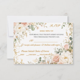 高級感のあるピンクの花の結婚式RSVPカード 出欠カード