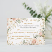 高級感のあるピンクの花の結婚式RSVPカード 出欠カード (スタンド正面)