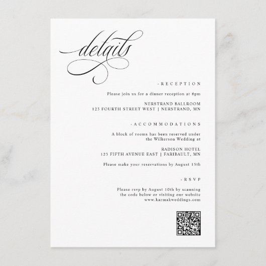 高級感のあるファンシーな結婚式の詳細 エンクロージャーカード (正面)
