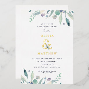 高級感のあるフラワー ウェディングリハーサルディナー 箔招待状