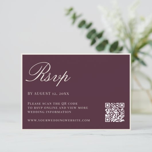 高級感のあるプラムカラーの結婚式QRコード 出欠カード (スタンド正面)