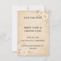 高級感のあるベージュとゴールドの結婚式の事前お知らせカード