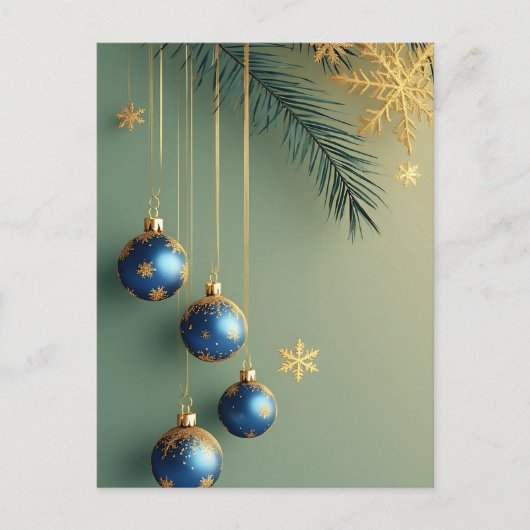 🎄 高級感のあるホリデーオーナメントが輝く ❄️ クリスマス ポストカード (正面)