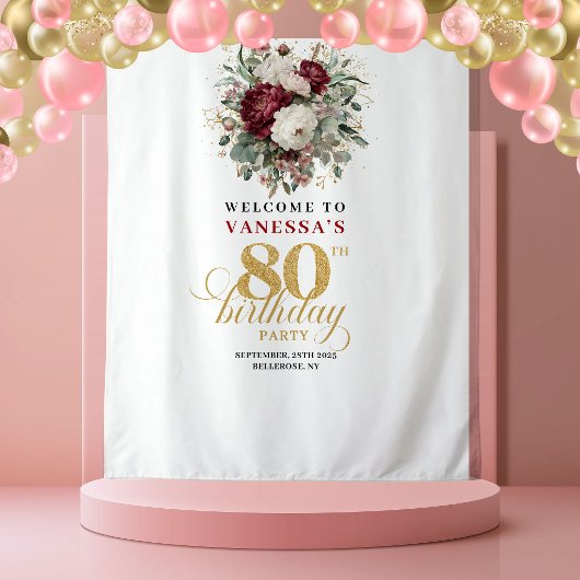 高級感のあるボルドーの80歳の誕生日背景 タペストリー