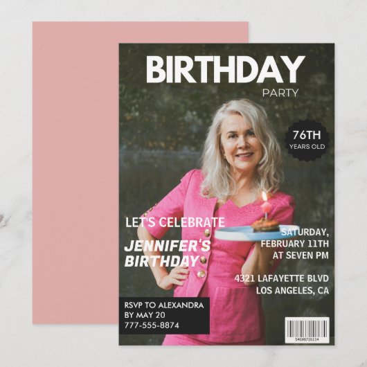 高級感のあるラグジュアリー雑誌風の写真　76歳の誕生日 招待状 (正面/裏面)