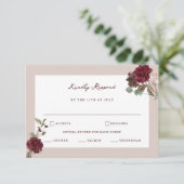 高級感のあるワインレッドの結婚式RSVPカード エンクロージャーカード (スタンド正面)