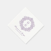 高級感のある伝統的な紫色の結婚式モノグラム スタンダードカクテルナプキン (角)
