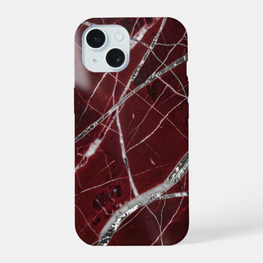 高級感のある光沢紅大理石 iPhone 15ケース (裏面)