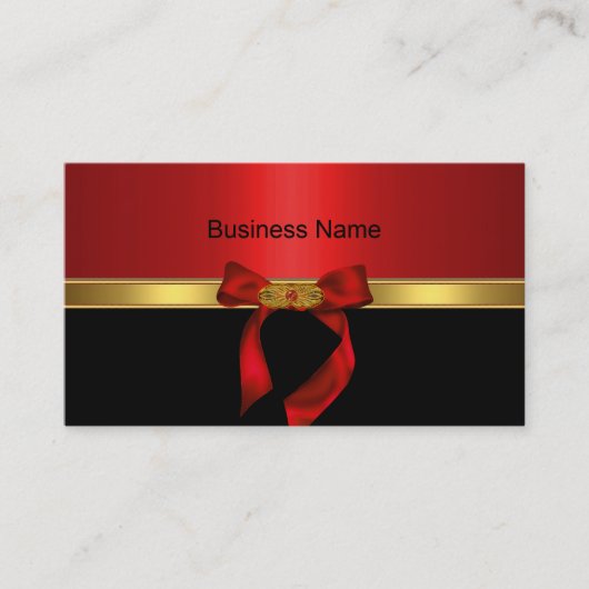 高級感のある名刺 ゴールド 赤 ゴールド 宝石 リボン 名刺 (正面)
