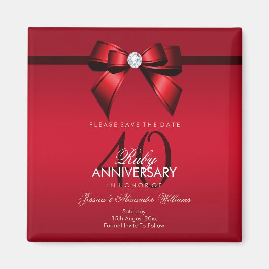 高級感のある宝石の弓とリボンの40周年記念結婚式 マグネット (正面)