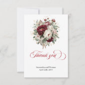 高級感のある深紅の花とユーカリのゴールドのThank Youカード サンキューカード (正面)