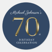 高級感のある無地ゴールドネイビーブルーの70歳の誕生日 ラウンドシール (正面)