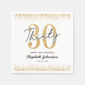 高級感のある白とゴールドの30歳の誕生日ナプキン スタンダードカクテルナプキン (正面)