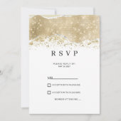 高級感のある白とシルバーとゴールドのグリッターRSVP 招待状 (正面)