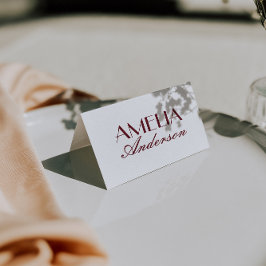 高級感のある白とワインレッドのフォーマルな結婚式の席次カード テーブルナンバー