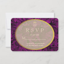 高級感のある紫とゴールドの結婚式招待状 RSVP