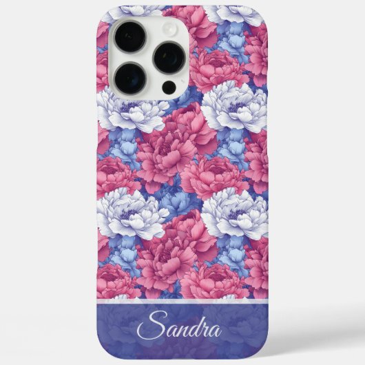 高級感のある紫の芍薬のカスタムネームiPhoneケース Case-Mate iPhoneケース (裏面)