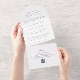 高級感のある紫のQRコード エレガントな結婚式 オールインワン招待状