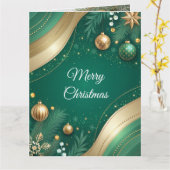 高級感のある緑とゴールドのクリスマスカード カード (黄色い花)