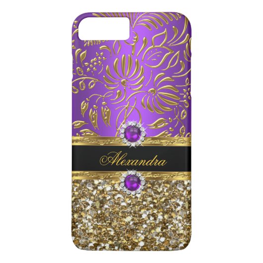 高級感のある花柄 紫 金 ダマスク グリッター Case-Mate iPhoneケース (裏面)