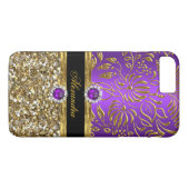 高級感のある花柄 紫 金 ダマスク グリッター Case-Mate iPhoneケース (裏面(横))