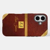 高級感のある茶色の革のゴールドモノグラムiPhoneケース Case-Mate iPhoneケース (裏面 (横))
