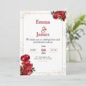 高級感のある赤い花の結婚式招待状 招待状 (スタンド正面)