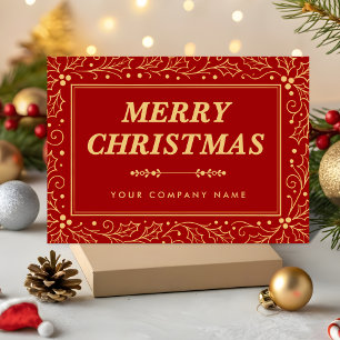 高級感のある赤とアンティークゴールドのビジネス メリークリスマス シーズンカード