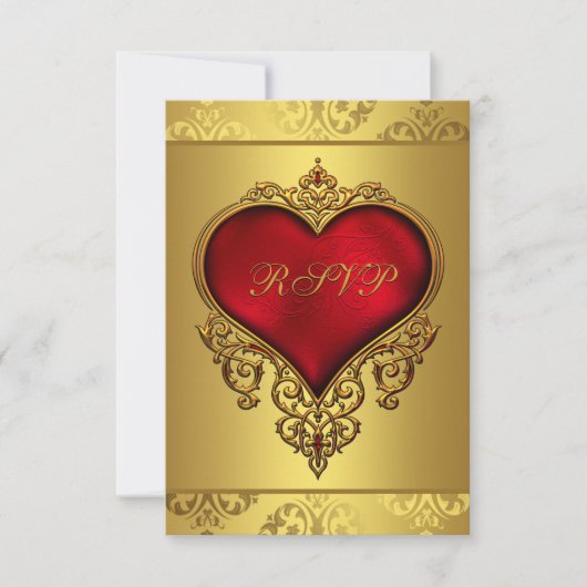 高級感のある赤とゴールドの結婚式RSVP 出欠カード (正面)